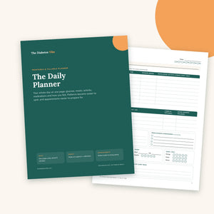 The Diabetes Vibe Daily Planner cover and a daily page