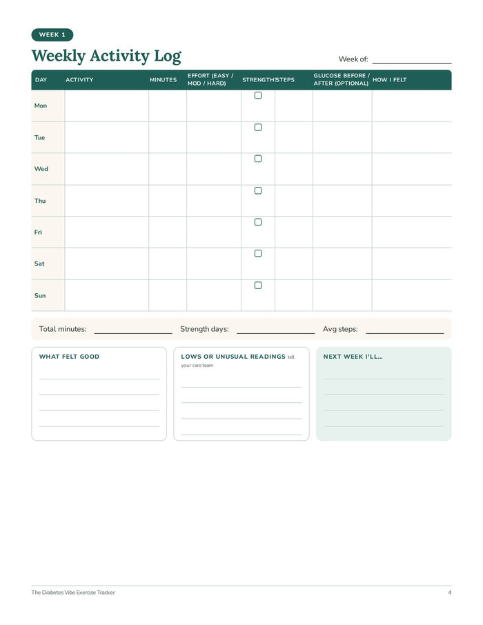 Exercise Tracker weekly activity log