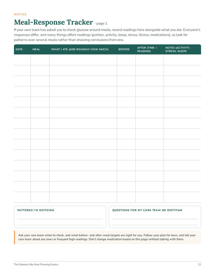 Meal-Response Tracker for readings around meals