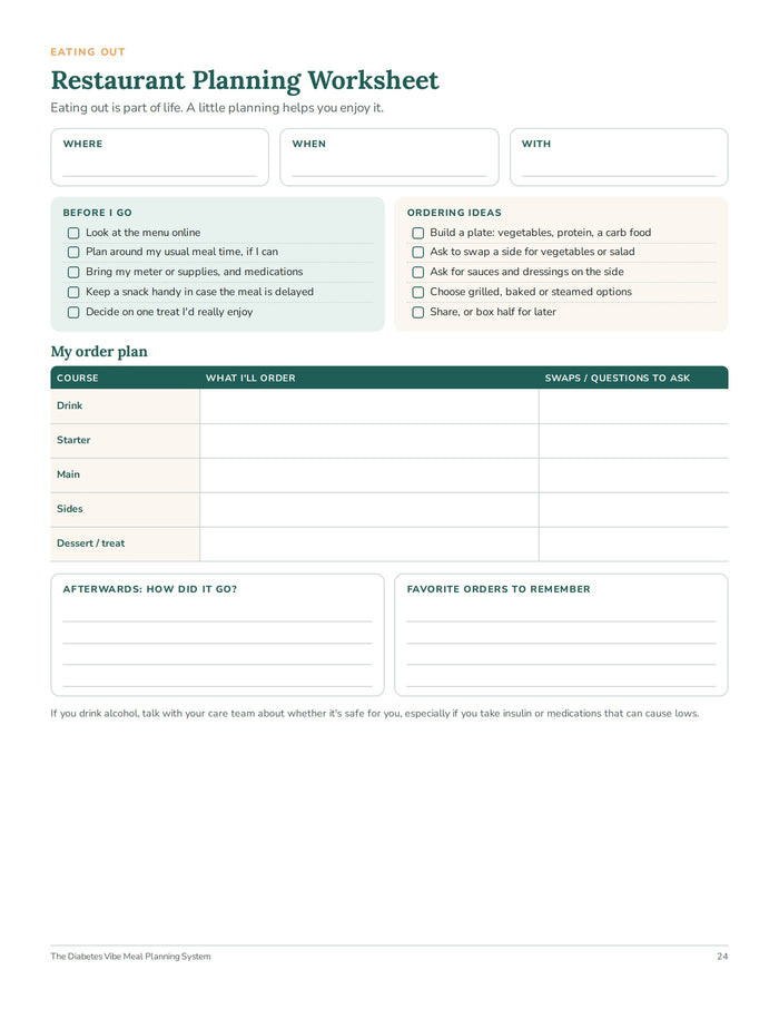 Restaurant Planning Worksheet