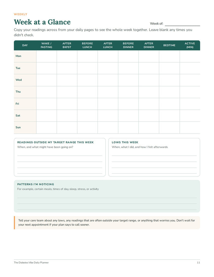 Week at a Glance: a week of readings and activity on one page