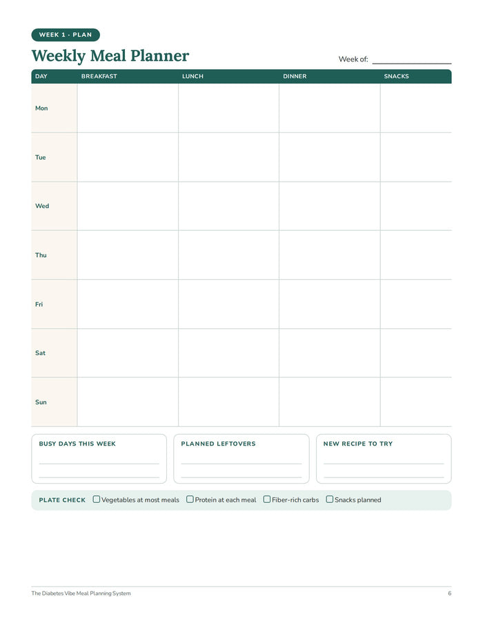 Weekly Meal Planner: breakfast, lunch, dinner and snacks for 7 days