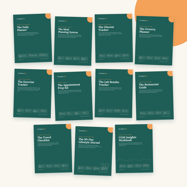 Covers of all eleven tools in The Diabetes Vibe Ultimate Lifestyle Bundle